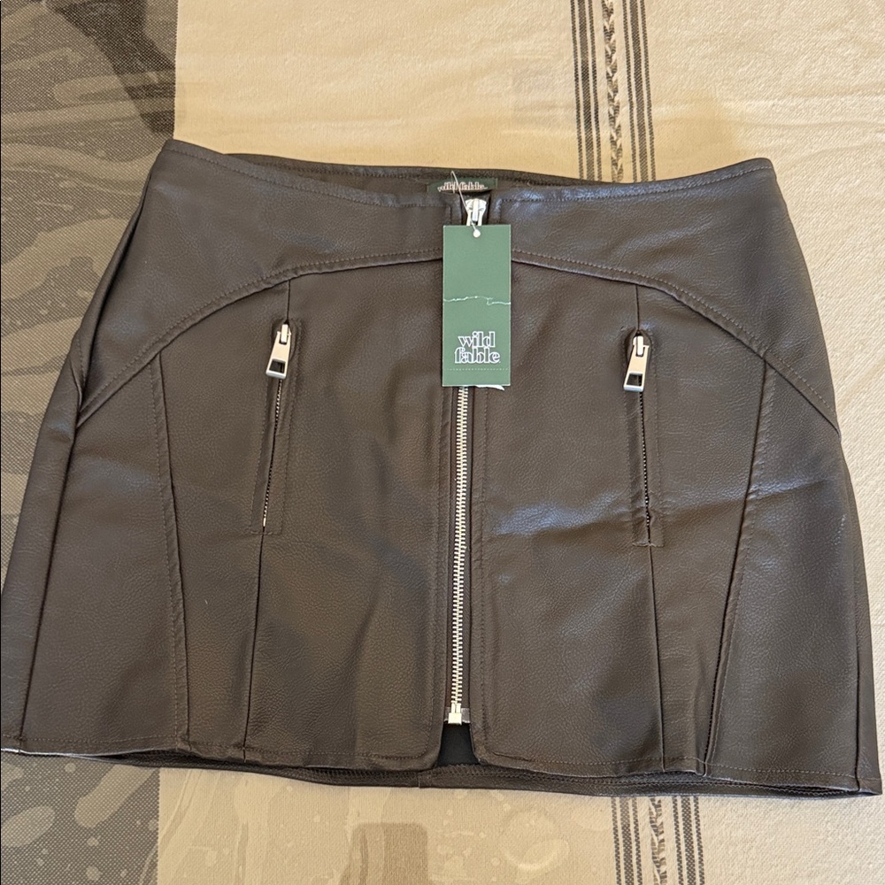 New Wild Fable Dark Brown Mini Leather Skirt with Zipper Accents